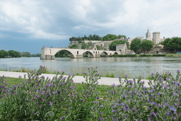 Medieval castle along the Rhône River in Avignon, France